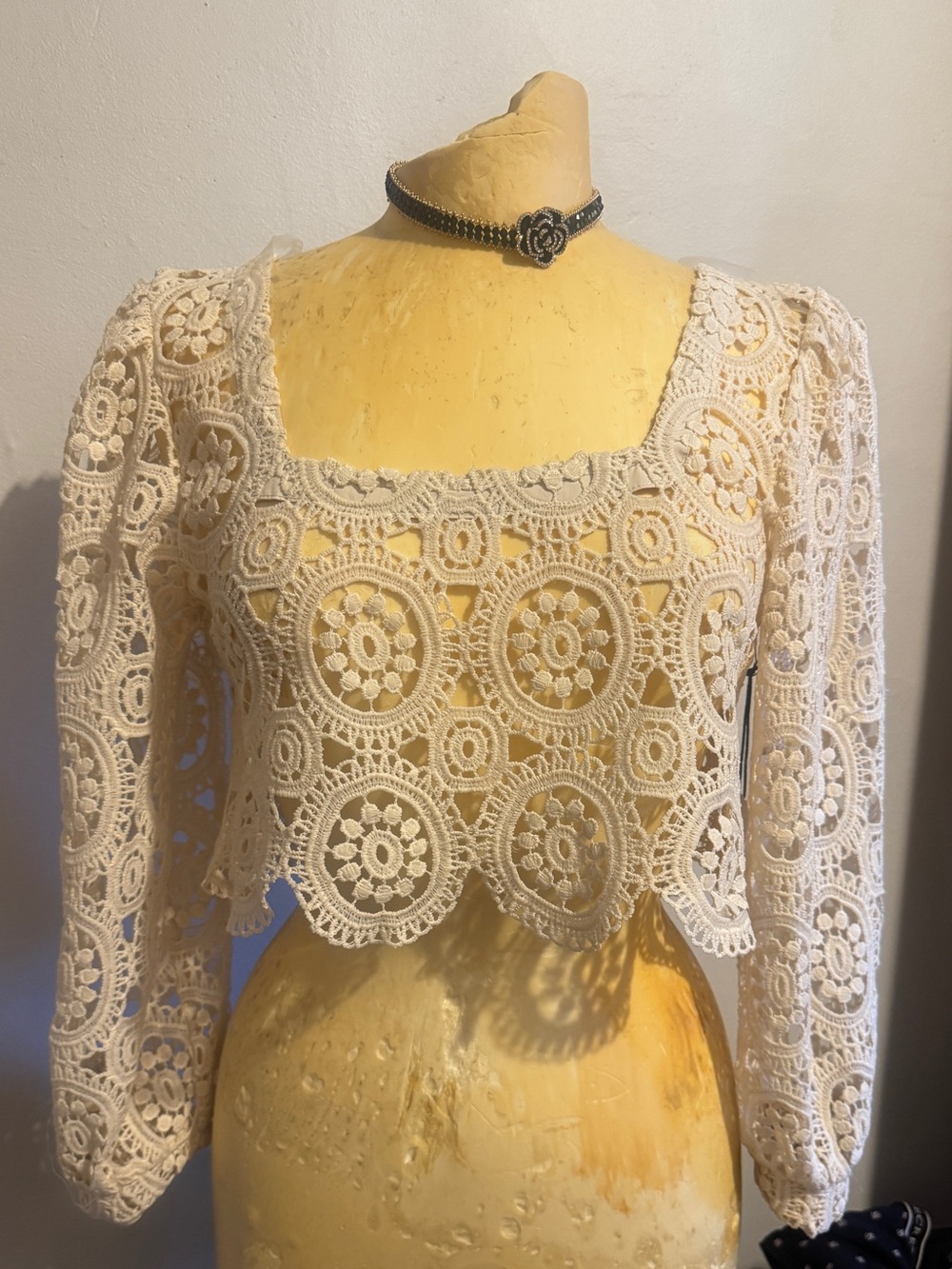 Women's Crochet Lace Square-Neck Blouse